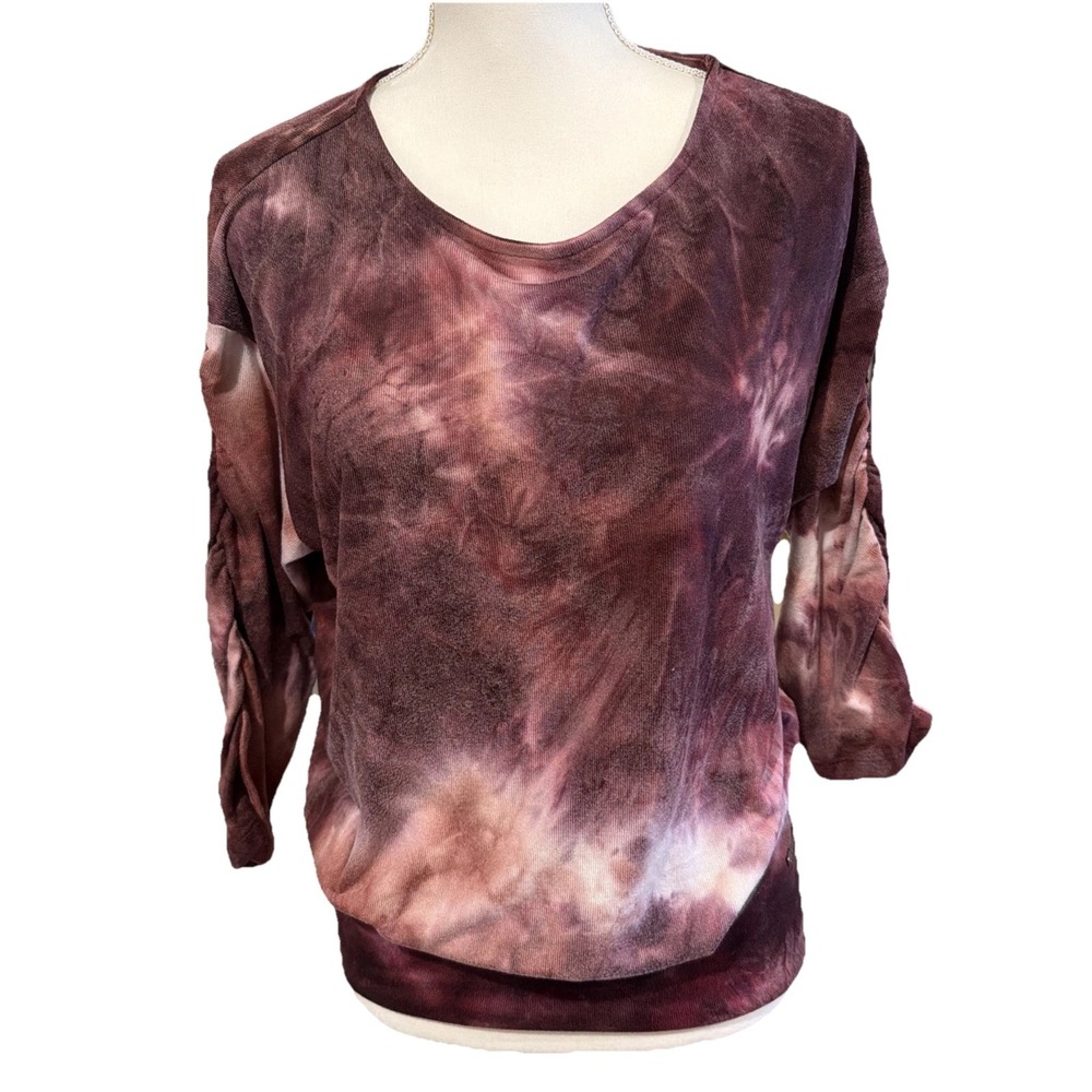 Adrienne Vittadini Purple Tye Dye Soft Shirt Banded Bottom Loose Fit Size M